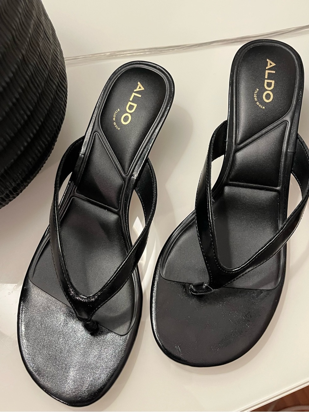 Aldo Black Padded Thong Heeled Sandals